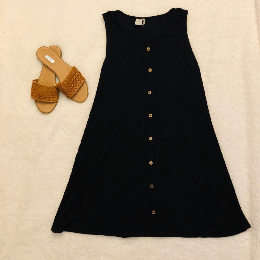 Simple Waffle Dress with Button Detail